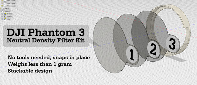 Neutral Density Filter Kit for DJI Phantom 3 - Redesigned for easy use